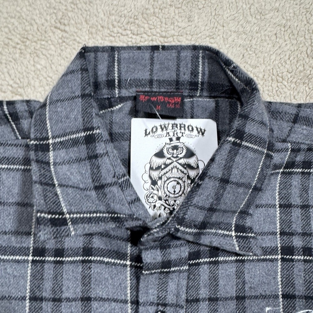 Lowbrow Art Company Shirt Mens Medium Plaid Button-Up Flannel Low Life Skull NEW - Picture 6 of 16